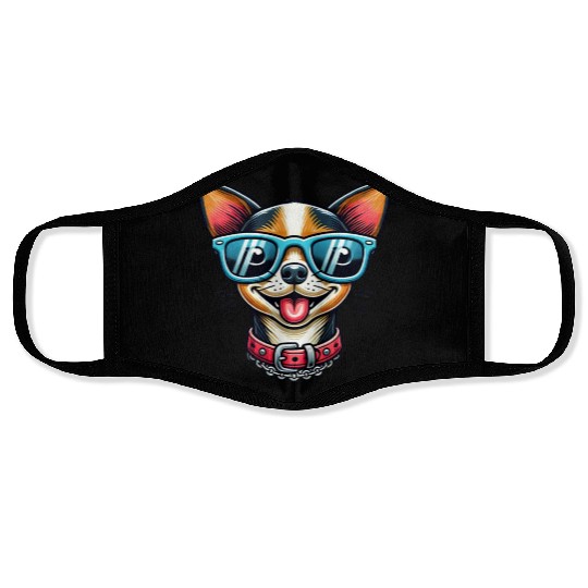 Cartoon chihuahua wearing glasses, Chihuahua lover Face Masks
