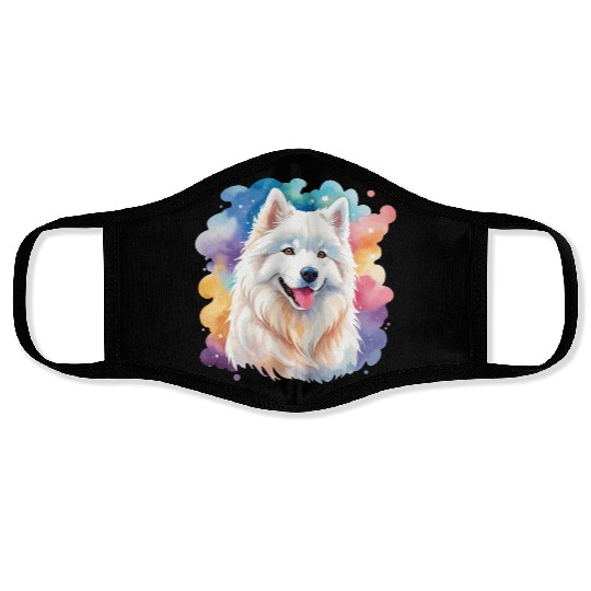 Samoyed Dog Watercolor Face Masks