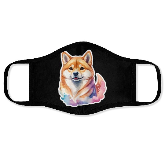 Shiba Inu Watercolor Face Masks