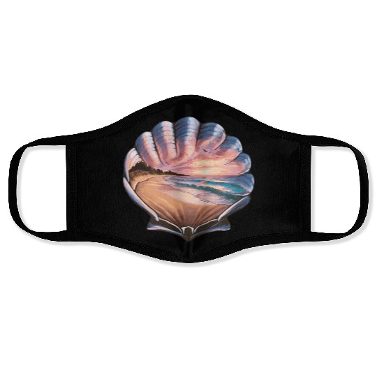 Seashell Beach Scene Serene Ocean Landscape Face Masks