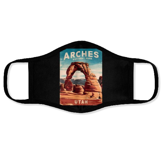 Vintage Travel Arches National Park Utah Landscape Face Masks