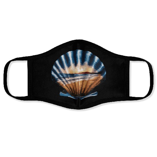 Seashell Beach Scene Serene Ocean Landscape Face Masks