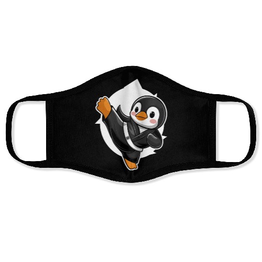 Martial Arts Penguin in Black Belt Uniform Face Masks