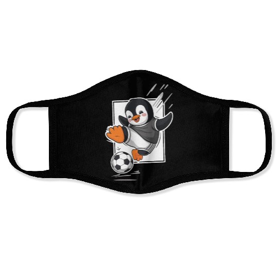 Penguin Playing Soccer Cartoon Fun Face Masks