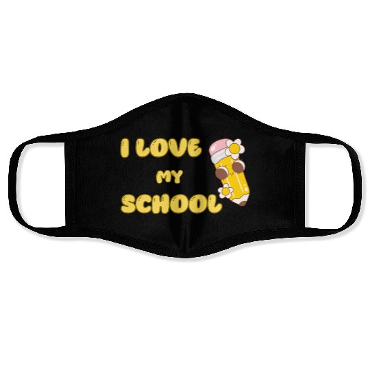 Cute "I Love My School" Pencil Design Face Masks