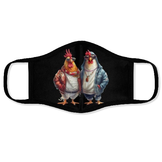 Streetwear-dressed chickens looking Face Masks