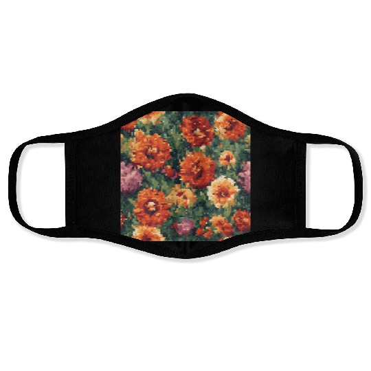 Retro Pixel Floral Design Face Masks