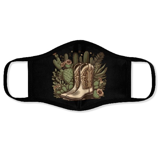 Cowboy Essentials Boots and Cactus Motifs Face Masks