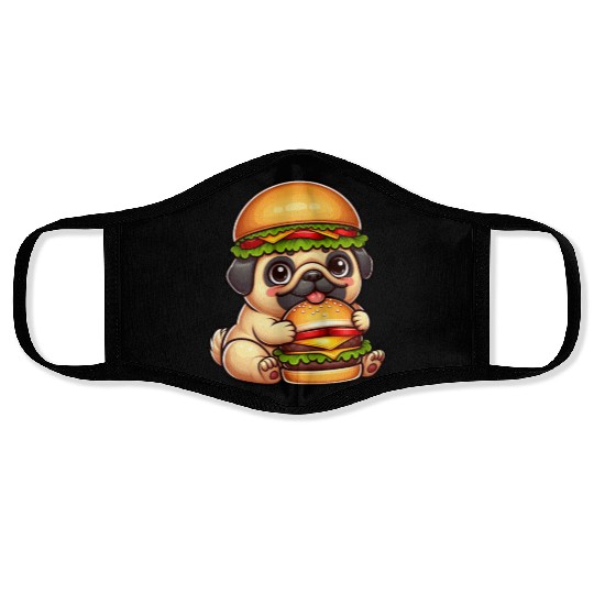 Halloween dog pug hamburger hat quirky fast food Face Masks