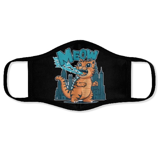 Meowzilla - Cute Cartoon Tiger Breathing Lightning Face Masks
