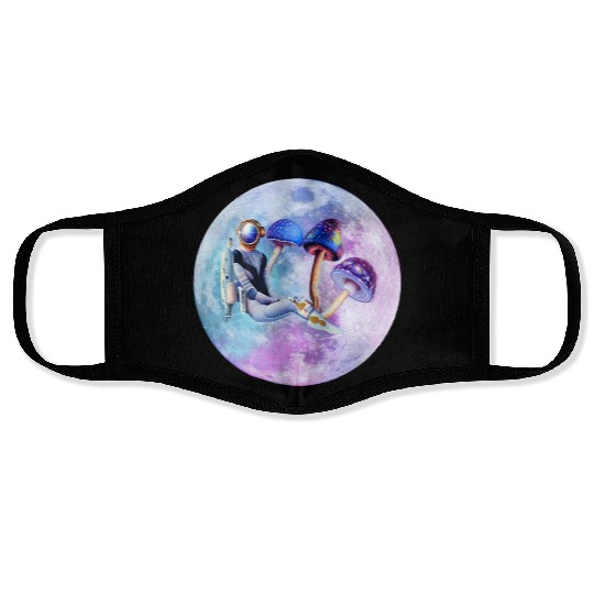 Astronaut with mushrooms Face Masks