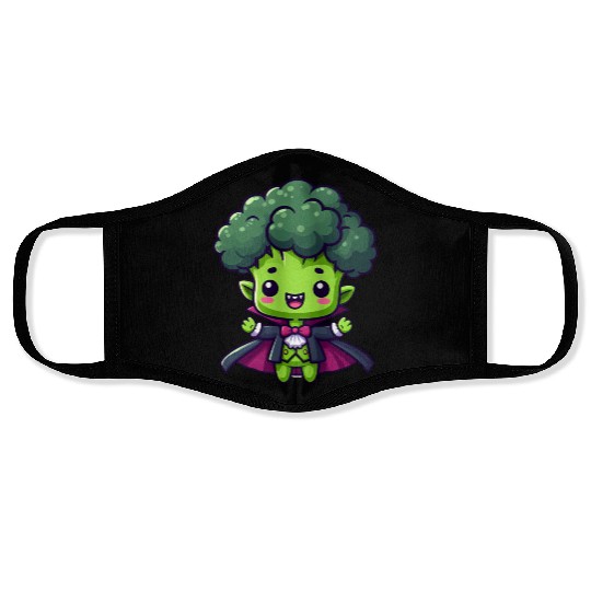 Cute Halloween Broccoli Vampire Cartoon Green Face Masks