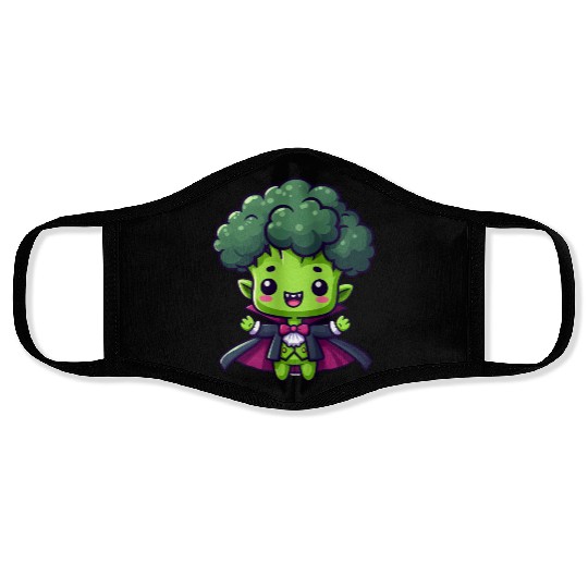Cute Halloween Broccoli Vampire Cartoon Green Face Masks