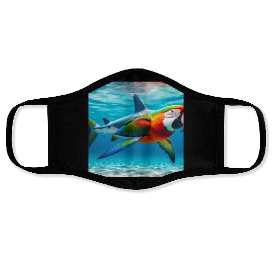 The great white shark-parrot Face Masks