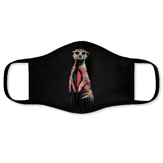 Vibrant Meerkat Illustration Neon Colors Face Masks