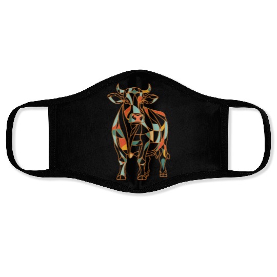 Geometric Farm Animal Graphic Vibrant Cow Face Masks