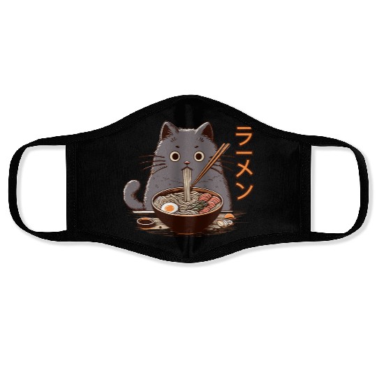 Japanese Cat Eating Ramen Face Masks