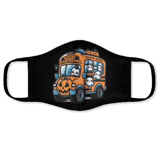 Ghost Halloween School Bus Face Masks