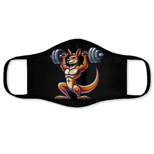 Kangaroo barbell gym fitness workout training Face Masks