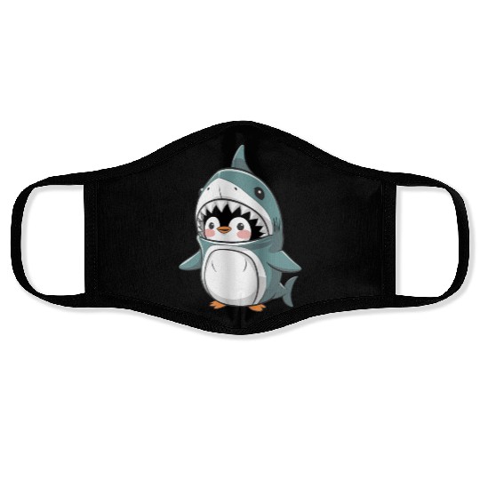 Cute Penguin in Shark Costume Fun Animal Outfit Face Masks