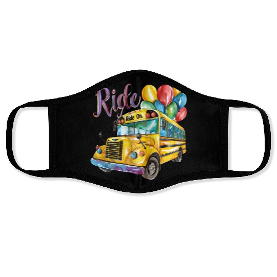 "Back-to-School Ride: Colorful School Bus" Face Masks