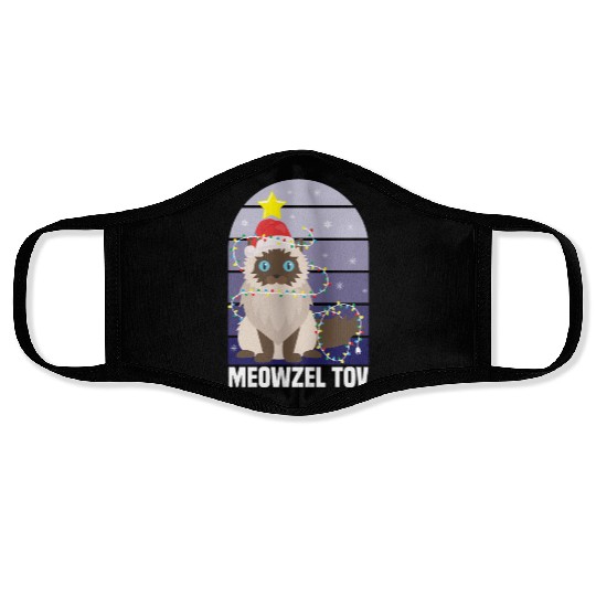 Meowzel Tov Hanukkah Black Cat Christmas Lights Face Masks