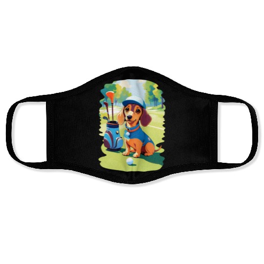 Dachshund Dog Playing Golf Funny Design Face Masks