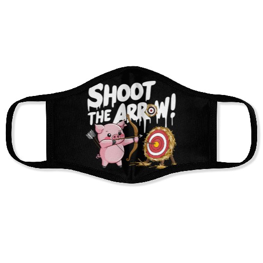 A pink piglet aiming a bow an arrow Face Masks