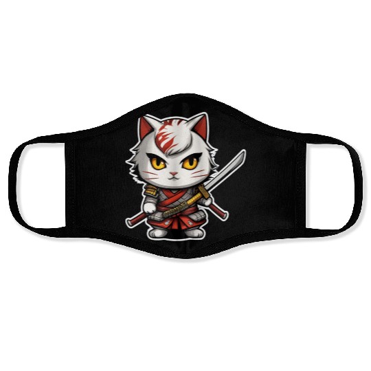 ninja cat with a katana 2 Face Masks