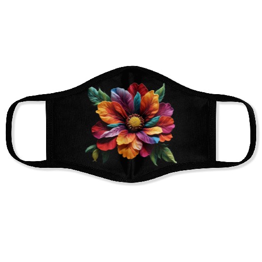 Spectrum Bloom - A Symphony of Floral Hues Face Masks