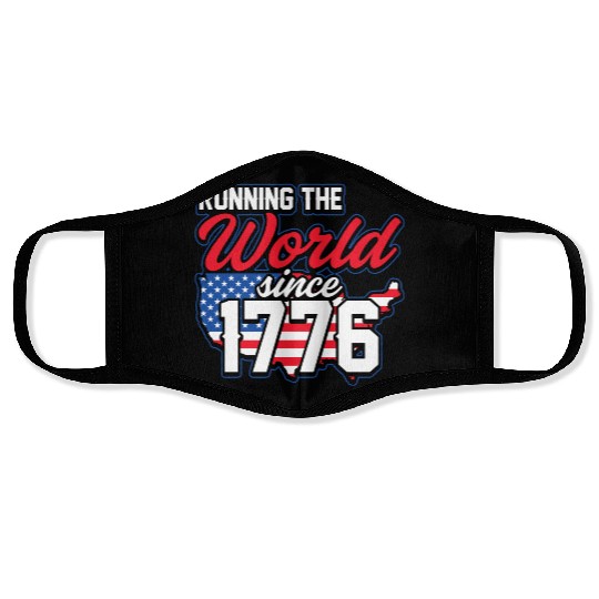Running The World Since 1776 Patriotic American Face Masks