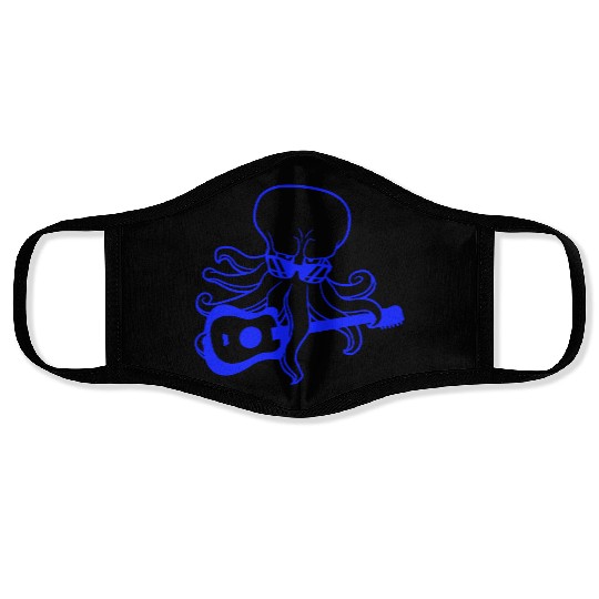 Cool Octopus Kraken Squid Plays Guitar Guitarist Face Masks