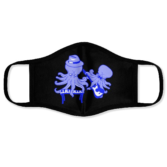 Two Octopus Kraken Squid Guitar Keyboard Band Team Face Masks