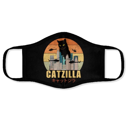 Retro Vintage Catzilla Japanese Cute Cat Lover Face Masks