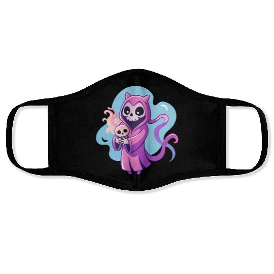 skeletal figure, violet pink robe, lavender puppy Face Masks