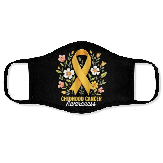 Childhood Cancer Awareness Hippie Flower Ribbon Face Masks
