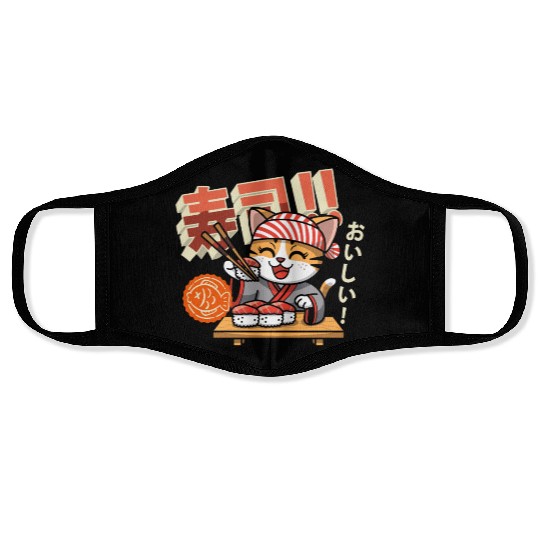 Sushi Chef Cat Adorable Culinary Cat Design Face Masks
