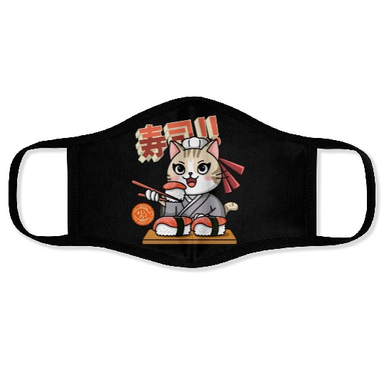 Sushi Chef Cat Adorable Culinary Cat Design Face Masks