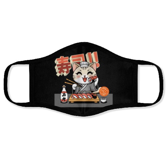 Sushi Chef Cat Adorable Culinary Cat Design Face Masks