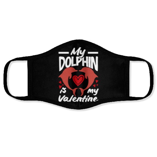 My Dolphin Is My Valentine Cute Heart Design Face Masks