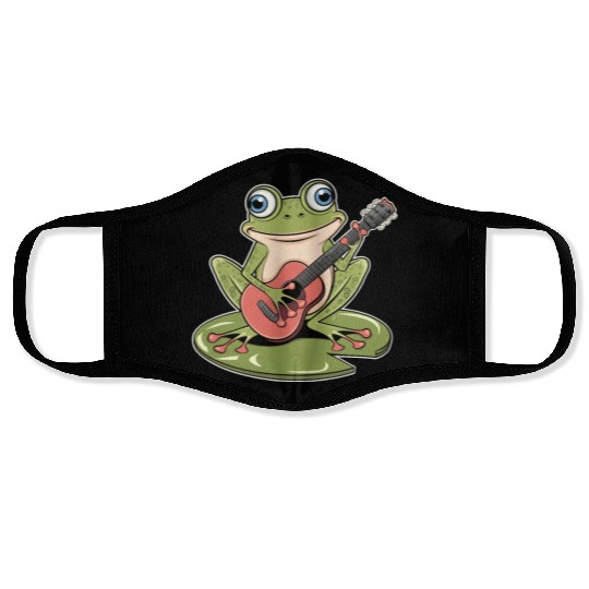 Frog Playing Guitar On Lily Pad Face Masks