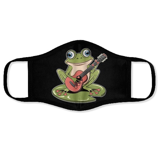 Frog Playing Guitar On Lily Pad Face Masks
