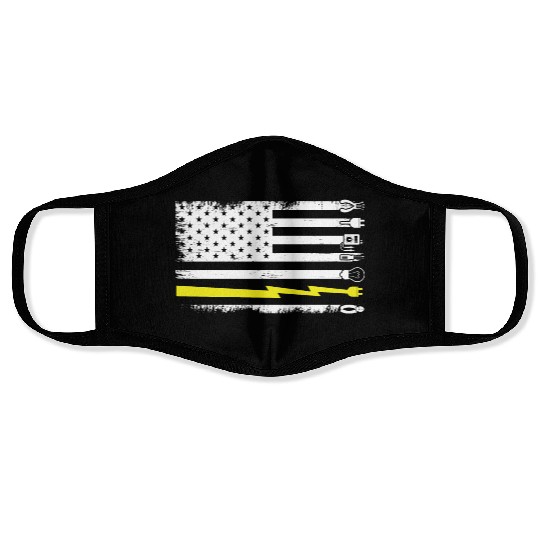 Electrician Electrical Engineer Lineman US Flag Face Masks