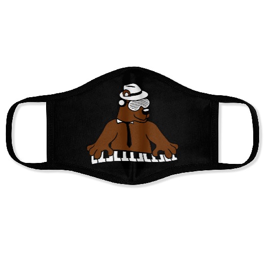 Grizzly Brown Bear Playing Keyboard Piano Music Face Masks