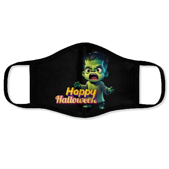 Little Cute Green Zombie Expressing Fear Face Masks