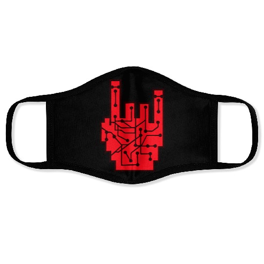Heavy metal nerd electronic circuits hand gesture Face Masks
