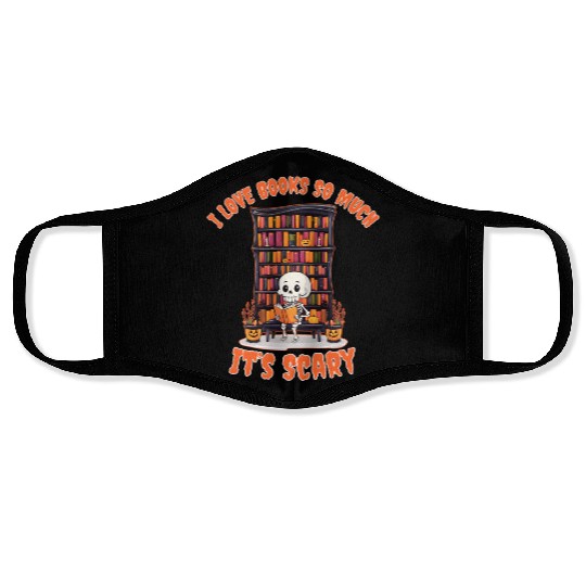 Halloween skeleton book lover reading adults Face Masks