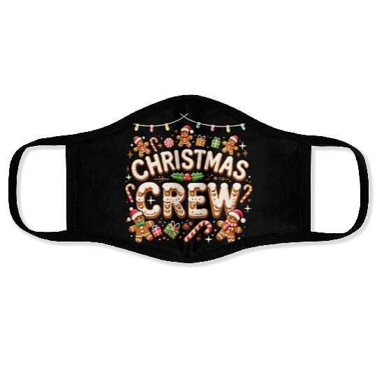 Gingerbread Christmas Crew with Candy and Gifts Face Masks