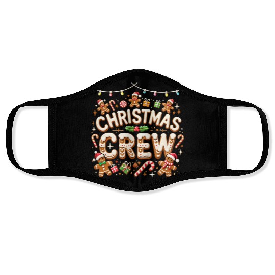 Gingerbread Christmas Crew with Candy and Gifts Face Masks