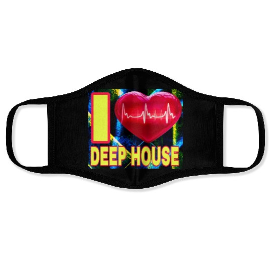 I LOVE DEEP HOUSE YELLOW FONTS Face Masks